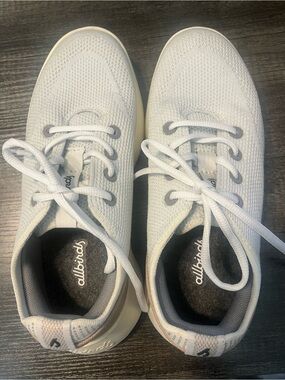 Allbirds Women’s White Knit Lace-Up Sneakers with Tan Heal Sz 8
